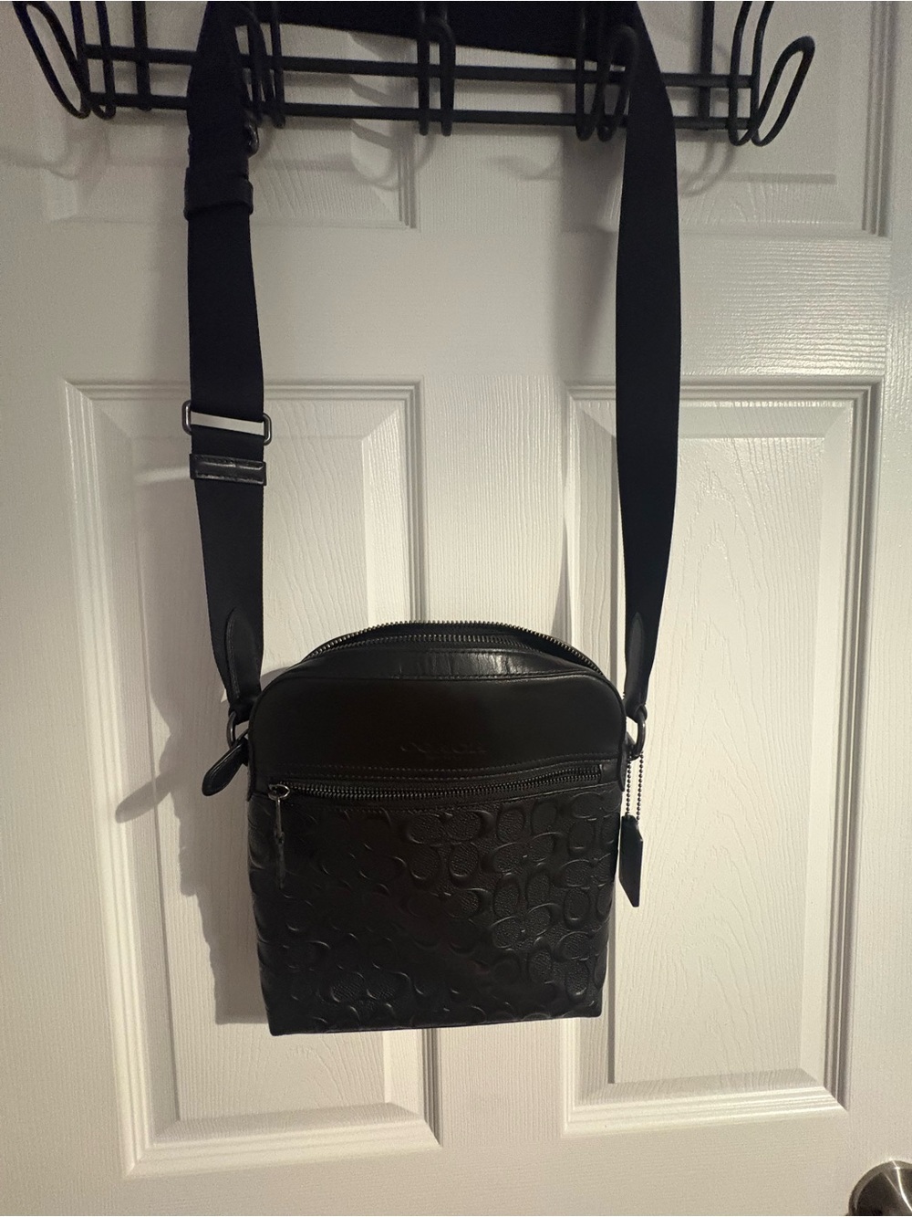 Coach Black Signature Embossed Leather Messenger Bag